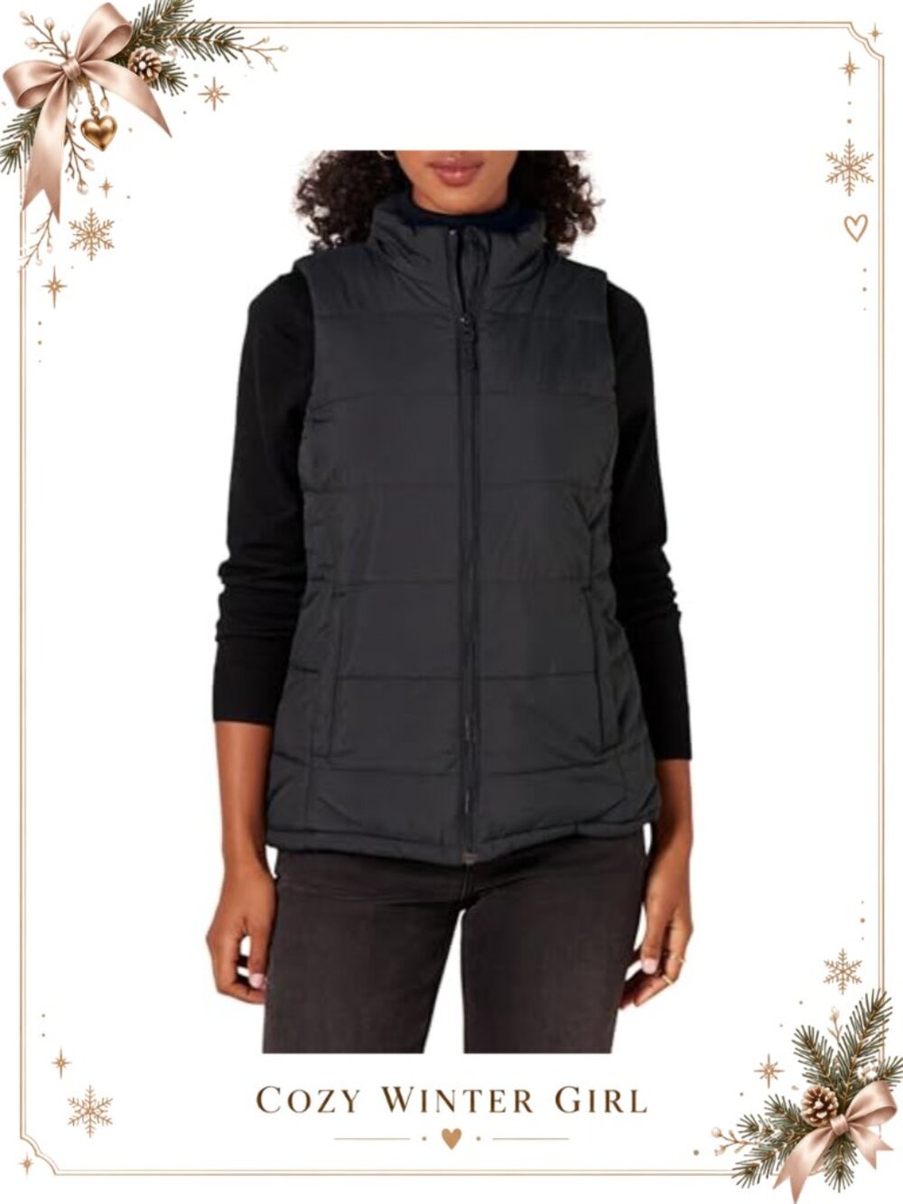 Women's Mid-Weight Puffer Vest Quilted Nylon Zip Pockets Cold-Weather